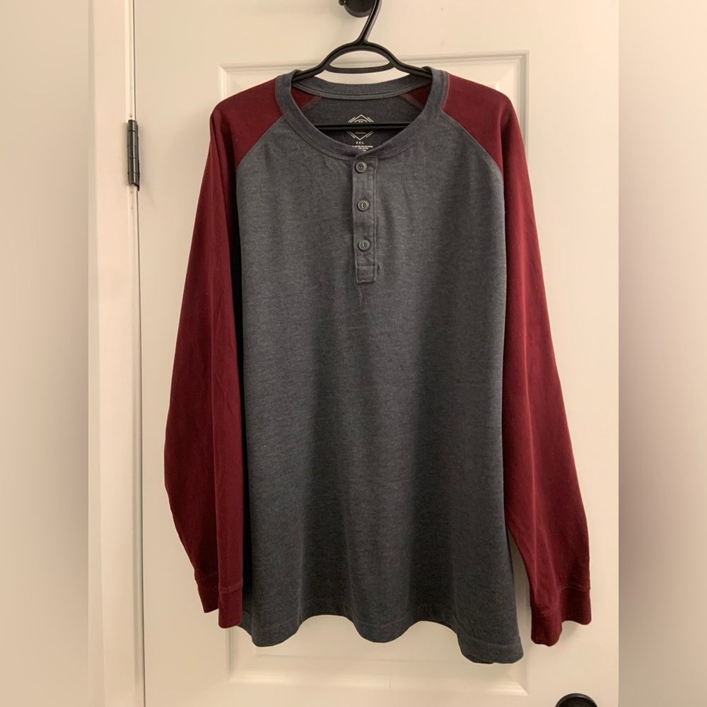 St. John's Bay Charcoal and Burgundy Henley Shirt
